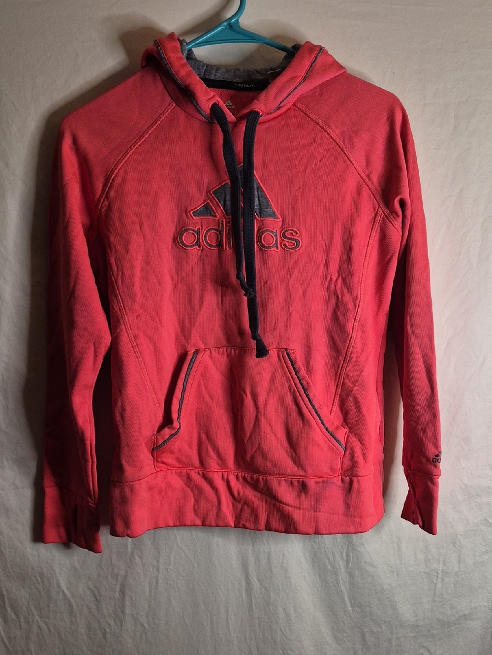 Adidas Coral-Red Fleece Lined Pullover hoodie